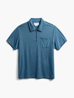 Best Sale Atlantic Blue Men'S Composite Merino Zip Polo Men'S Polos, Tees & Henleys