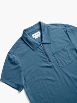 Best Sale Atlantic Blue Men'S Composite Merino Zip Polo Men'S Polos, Tees & Henleys