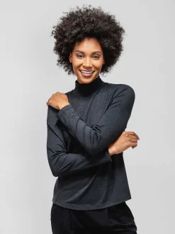 Cheap Black Women'S Composite Merino Mock Neck Women'S Shirts