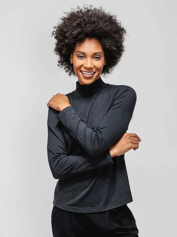 Cheap Black Women'S Composite Merino Mock Neck Women'S Shirts