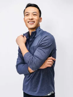 Best Sale Blue Denim Heather Men'S Fusion Double-Knit 1/4 Zip Men'S Jackets & Coats