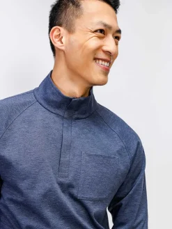 Best Sale Blue Denim Heather Men'S Fusion Double-Knit 1/4 Zip Men'S Jackets & Coats