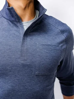 Best Sale Blue Denim Heather Men'S Fusion Double-Knit 1/4 Zip Men'S Jackets & Coats