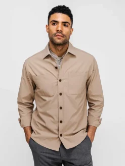 Sale British Tan Men'S Pace Poplin Overshirt Men'S Shirts