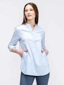 Online Chambray Blue Women'S Aerozero° Band Collar Tunic Women'S Shirts