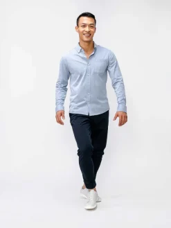 Hot Light Blue Stripe Men'S Hybrid Button-Down Men'S Shirts