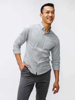 New Light Grey Stripe Men'S Hybrid Button-Down Men'S Shirts