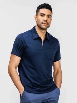 Best Sale Navy Men'S Composite Merino Zip Polo Men'S Polos, Tees & Henleys