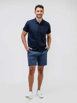 Clearance Navy Men'S Hybrid Seersucker Short Sleeve Shirt Men'S Shirts
