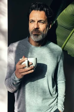 New Pale Grey Heather Men'S Composite Merino Long Sleeve Tee Men'S Polos, Tees & Henleys