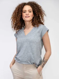 Sale Pale Grey Heather Women'S Composite Merino V-Neck Tee Women'S Shirts