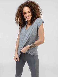 Sale Pale Grey Heather Women'S Composite Merino V-Neck Tee Women'S Shirts