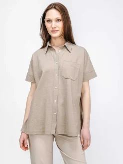 Hot Sand Women'S Hybrid Seersucker Short Sleeve Shirt Women'S Shirts