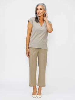 Discount Taupe Women'S Composite Merino V-Neck Tee Women'S Shirts