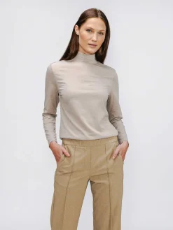 Outlet Taupe Women'S Composite Merino Mock Neck Women'S Shirts