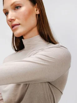 Outlet Taupe Women'S Composite Merino Mock Neck Women'S Shirts